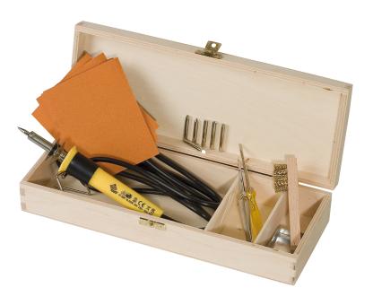 Pyrography set in practical wooden box 