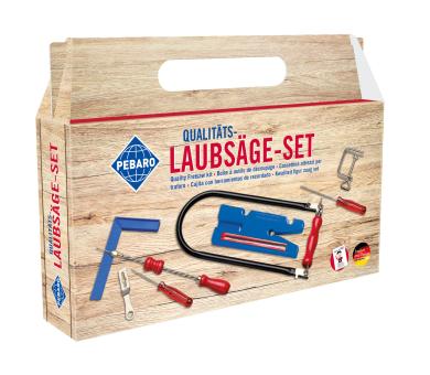 Fretsaw kit in carry handle cardboard box, 15 pieces 